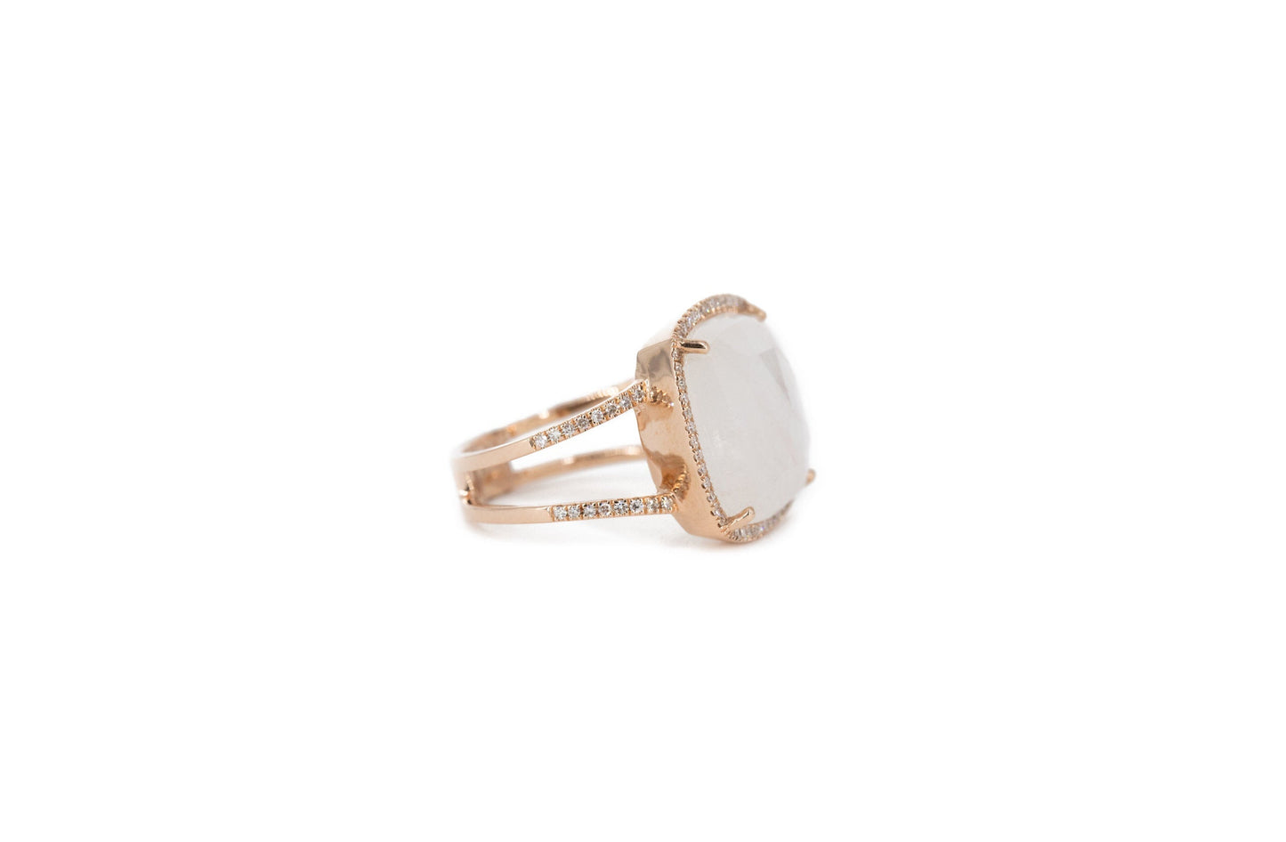 14KT Rose Gold Diamond Pave and Moonstone Ring