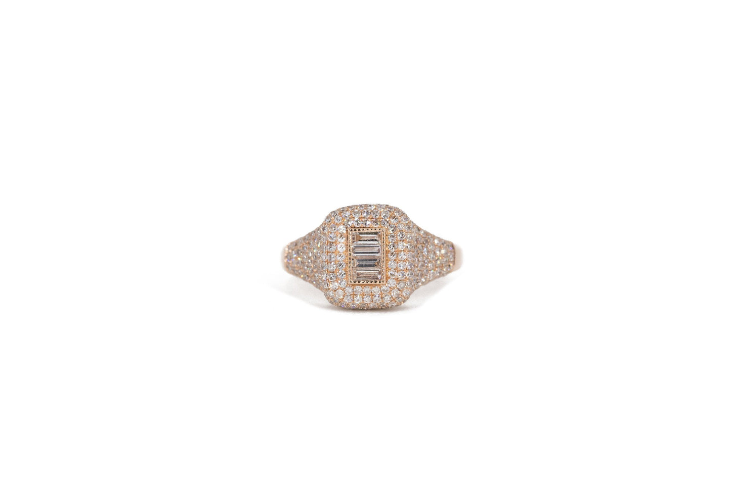 14KT Rose Gold Diamond Pave and Diamond Baguette Pinky Ring