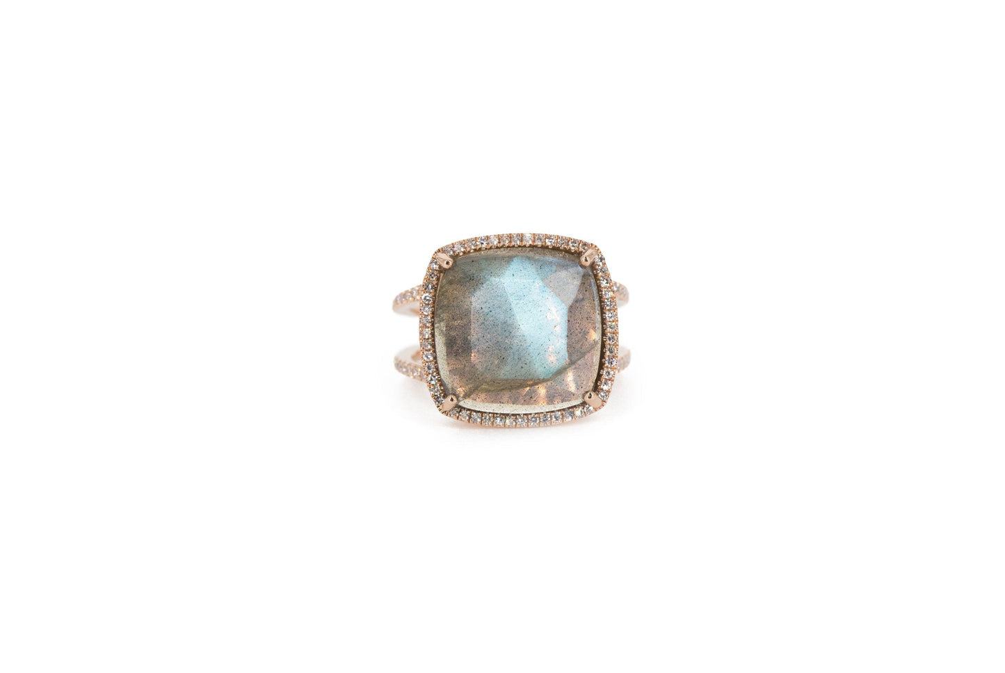 14KT Rose Gold Diamond Pave Labradorite Ring