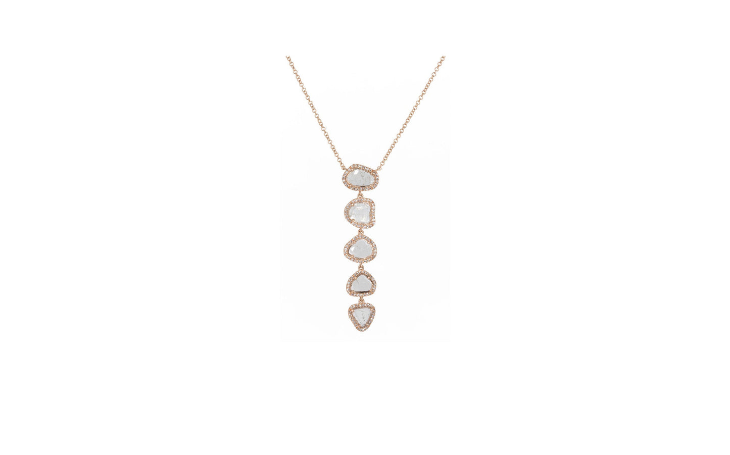 14KT Rose Gold Diamond Pave and Diamond Slice Drop Necklace