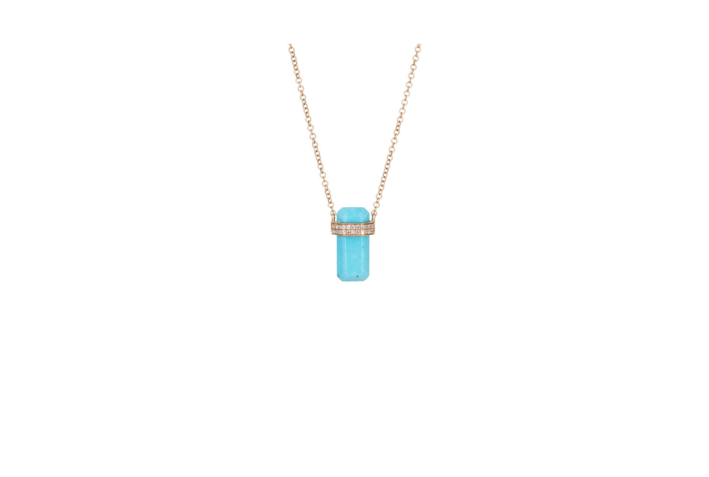 14KT Rose Gold Diamond Pave and Turquoise Neckalce