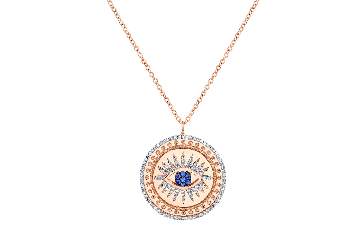 14K Rose Gold and Sapphire Evil Eye Necklace
