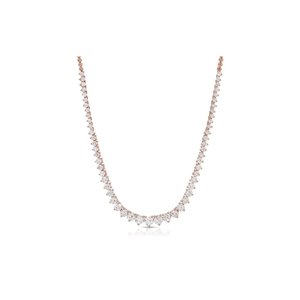 14K Rose Gold Diamond Prong Set Tennis Necklace