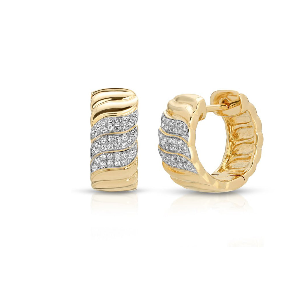 14K Yellow Gold Diamond Pave Wave Huggy