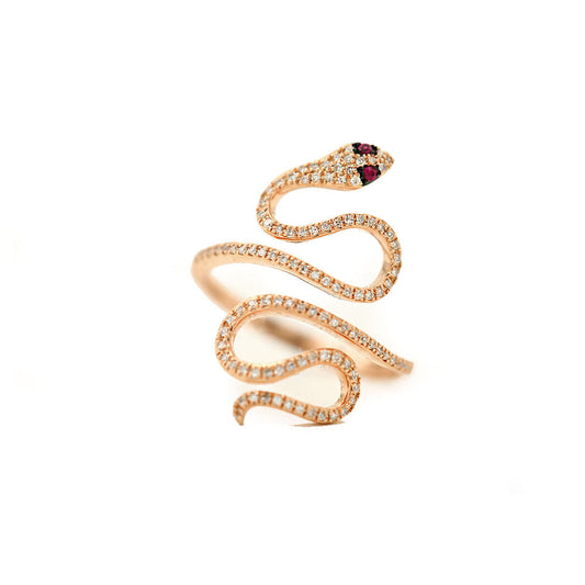 14k Rose Gold Diamond Pave Snake with Ruby Eye