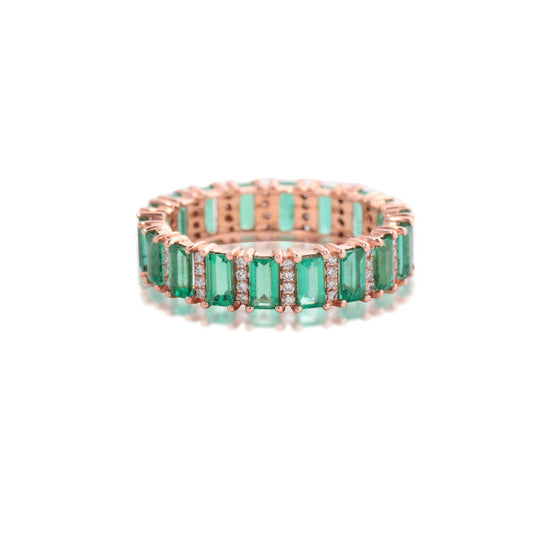 14K Rose Gold Emerald & Diamond Eternity Band