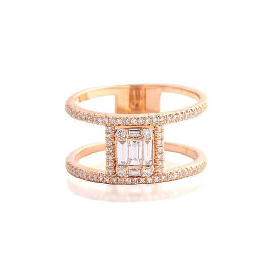 14K Rose Gold Diamond Pave and Baguette Ring