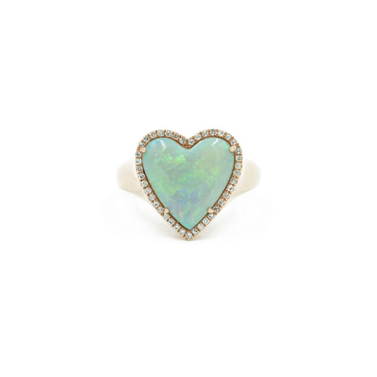 14KT Rose Gold Diamond Pave Opal Heart Ring