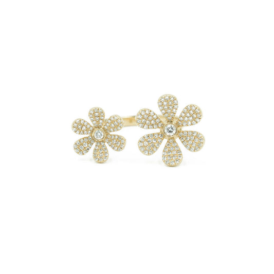 14KT Yellow Gold Diamond Pave Double Flower Ring