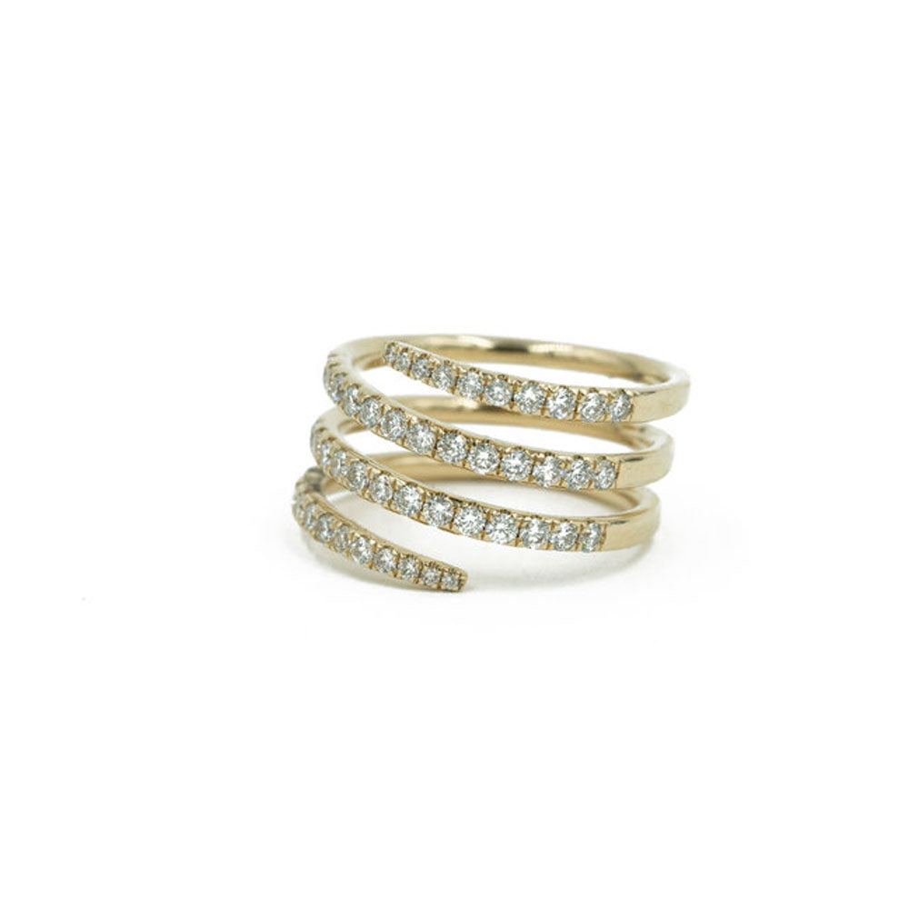 14KT Yellow Gold Diamond Four Row Swirl Ring