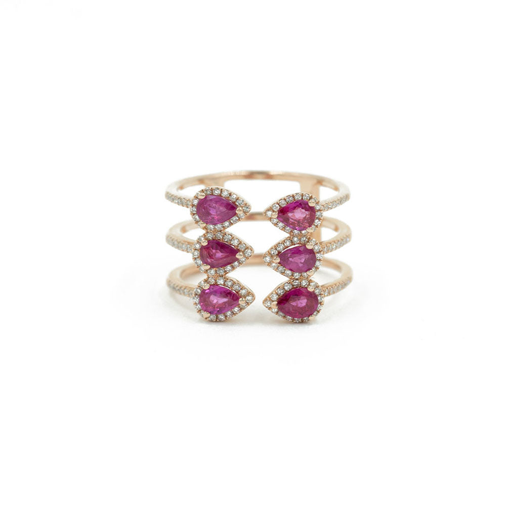 14KT Rose Gold Diamond Pave and Ruby Ring