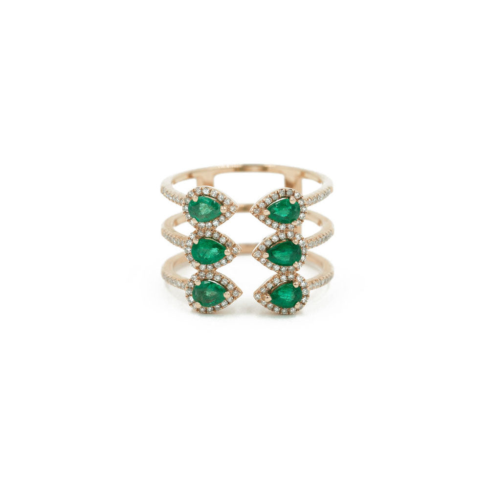 14KT Rose Gold Diamond Pave and Emerald Ring