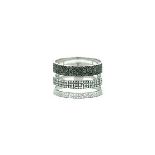 14KT White Gold Black Diamond, Rhodium Diamond and Diamond Triple Row Band