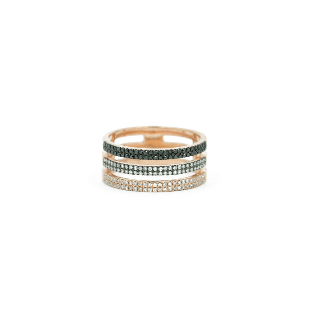 14KT Rose Gold Black Diamond and Rhodium Pave Ring