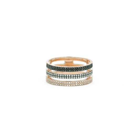 14KT Rose Gold Black Diamond and Rhodium Pave Ring