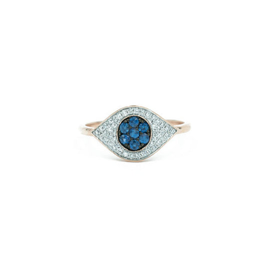 14KT Rose Gold Diamond Pave and Sapphire Evil Eye Ring