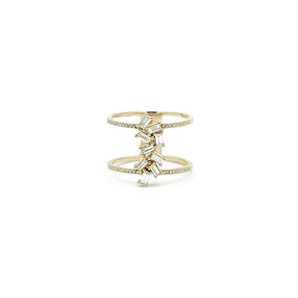 14KT Yellow Gold Diamond Pave and Baguette Diamond Ring