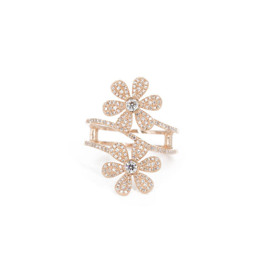 14KT Rose Gold Double Flower Diamond Pave Ring