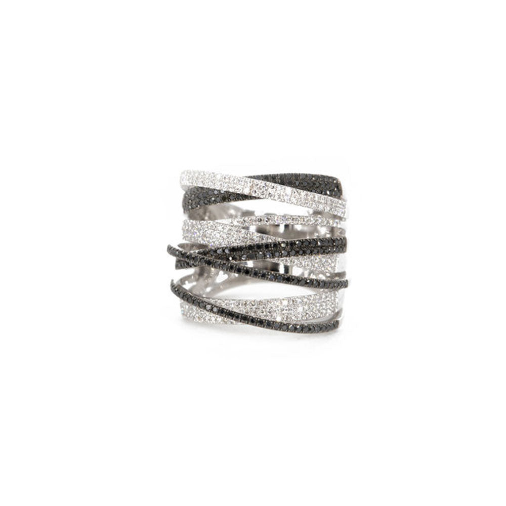 14KT White Gold Diamond Pave and Black Diamond Multiple Row Ring