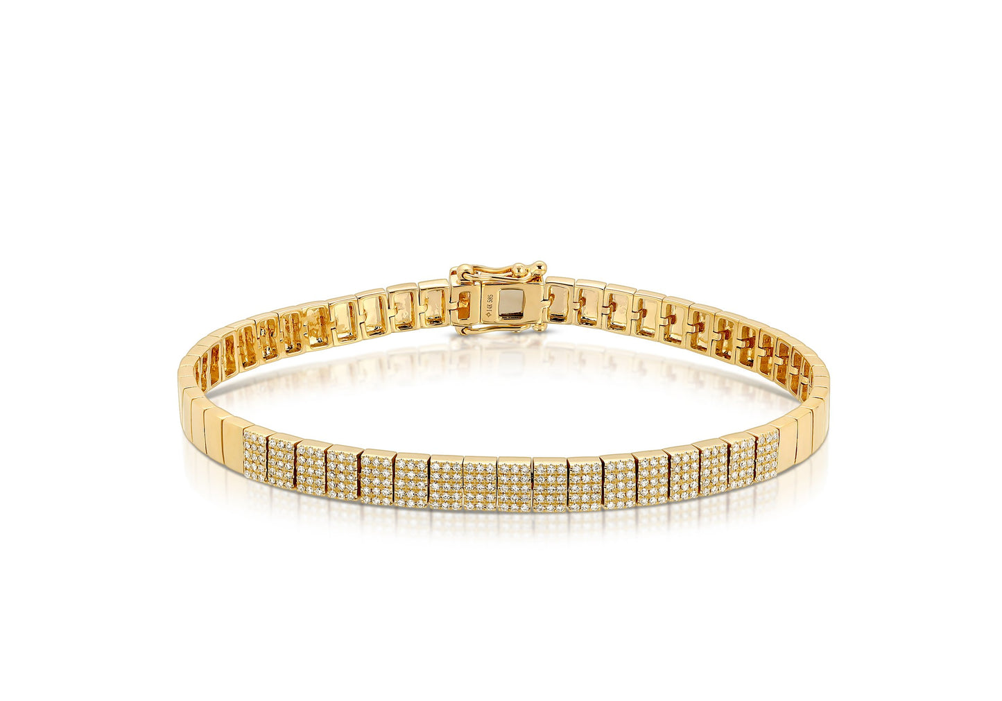 14K Yellow Gold Shiny Block Diamond Pave Bracelet