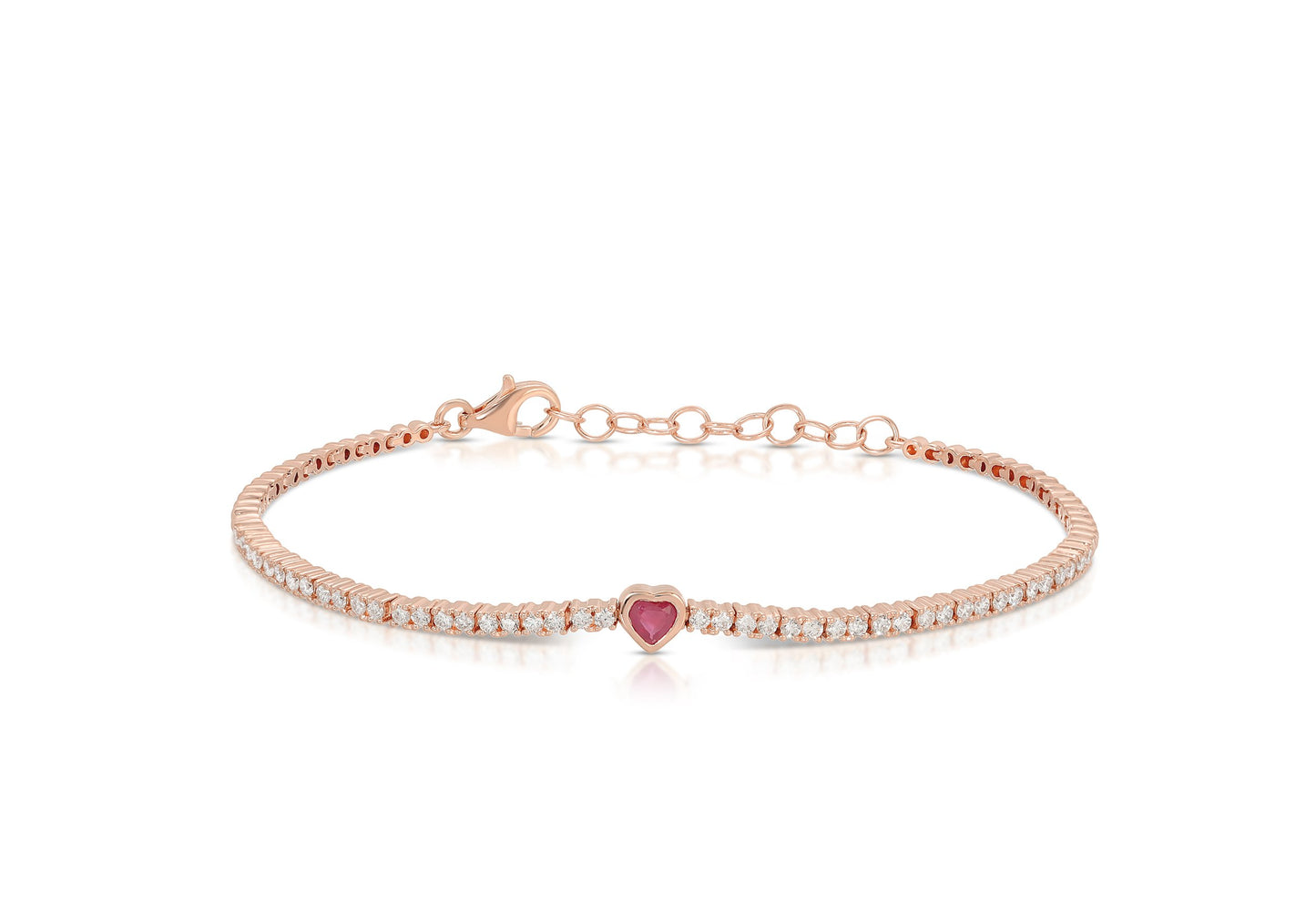 14K Rose Gold Diamond Bracelet with Ruby Heart