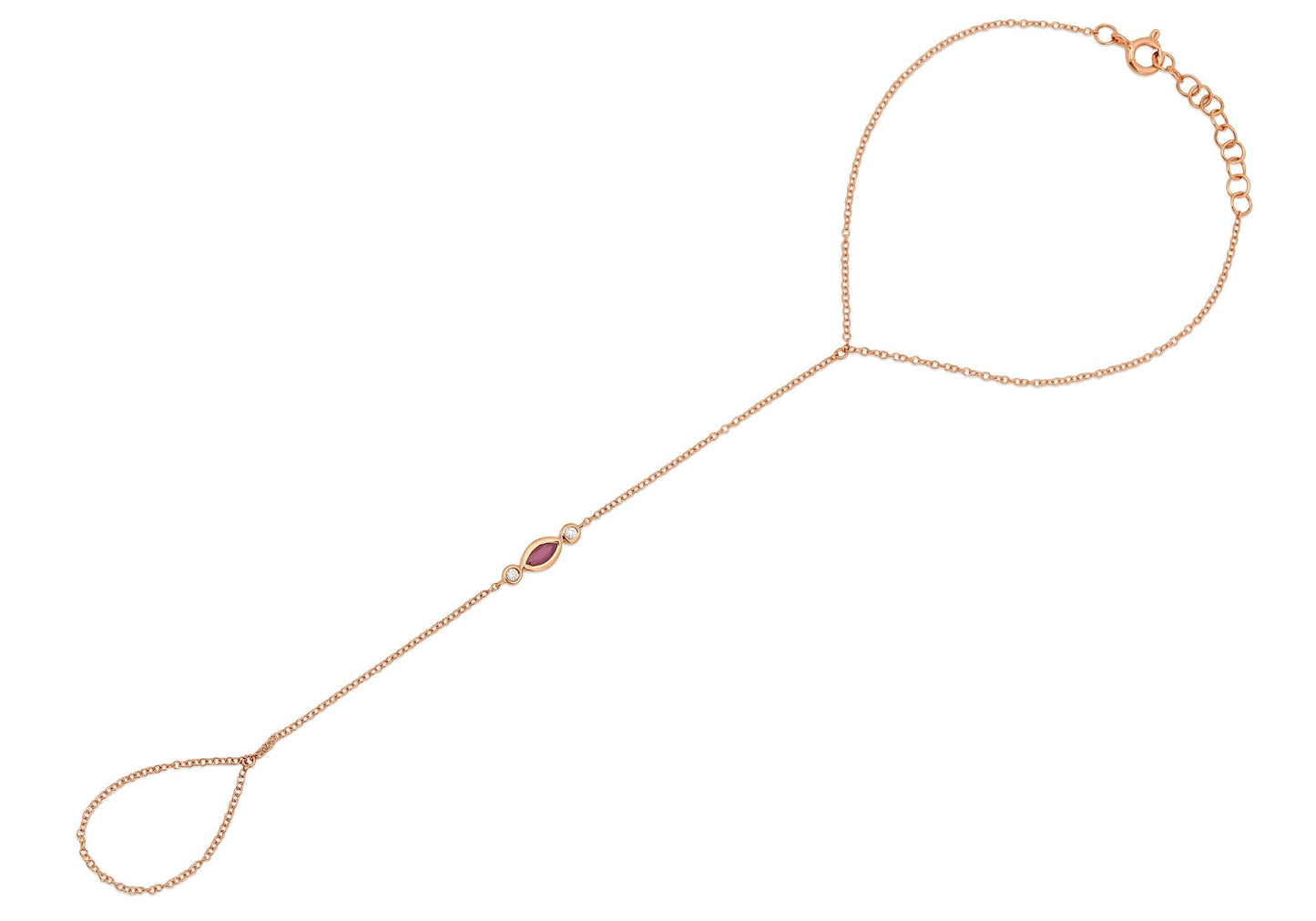 14K Rose Gold Ruby and Diamond Ring Hand Bracelet