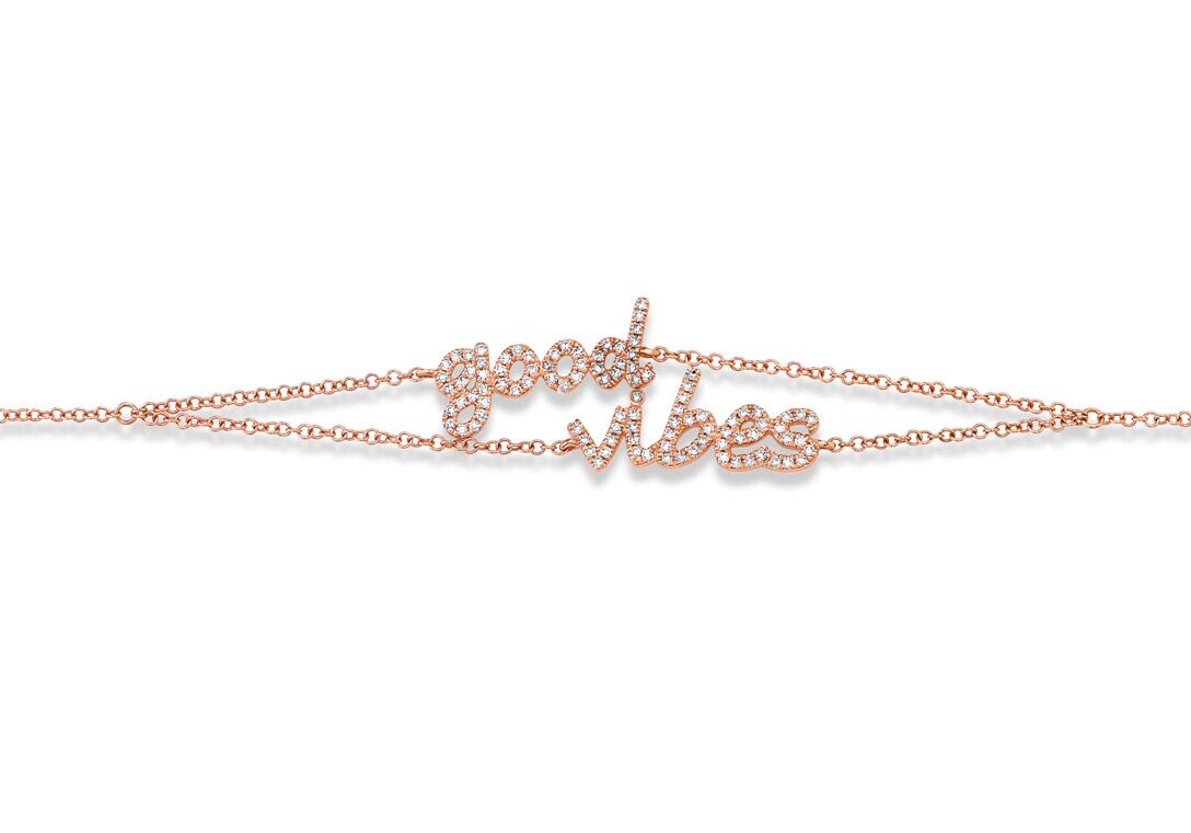 14K Rose Gold Diamond Pave "Good Vibes" Bracelet