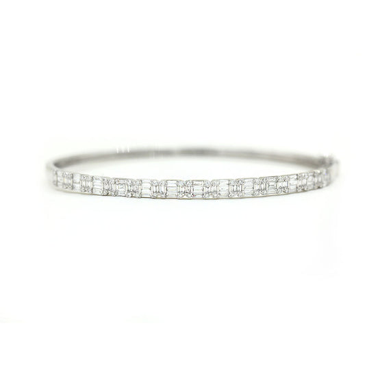14k White Gold Diamond Baguette and Diamond Pave Bangle