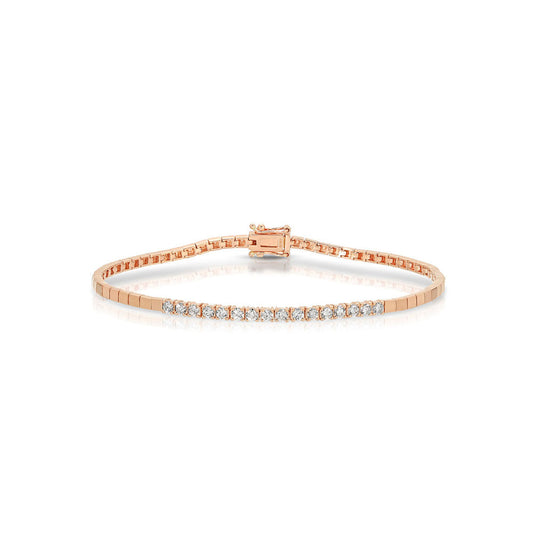 14K Rose Gold Block Shiny Chain with Diamond Row Bracelet