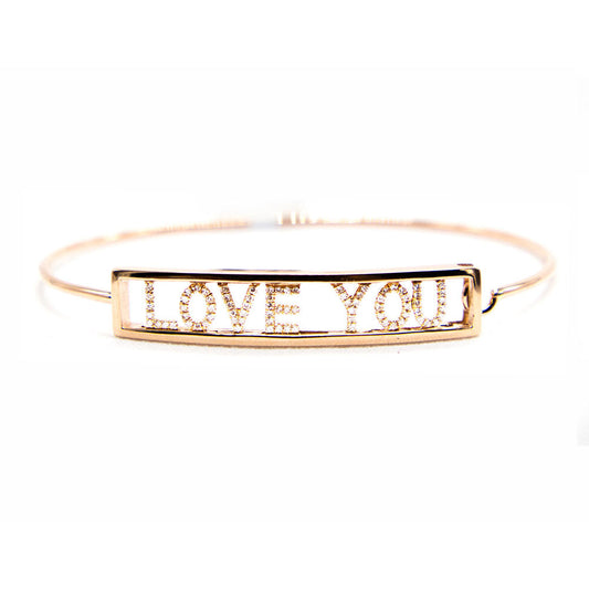 14k Rose Gold Diamond Pave Love You Bracelet
