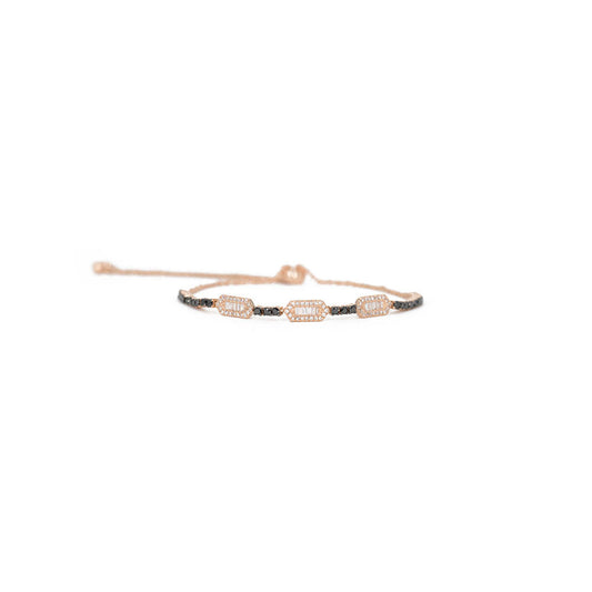 14KT Rose Gold Adjustable Black and White Diamond Pave with Diamond Baguettes