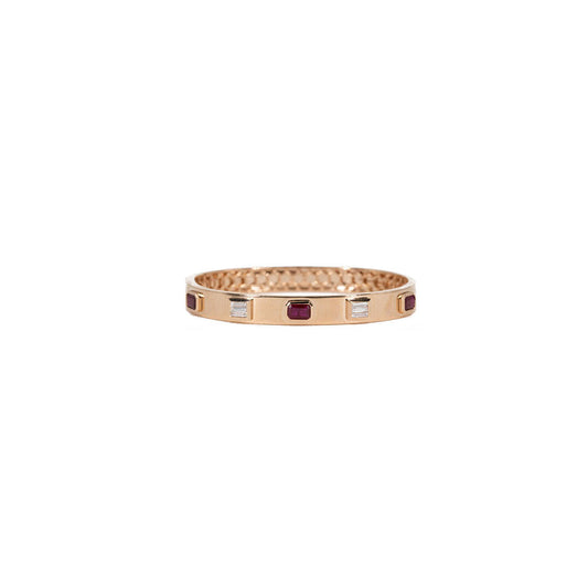 18KT Rose Gold Emerald Cut Ruby and Diamond Baguette Cuff