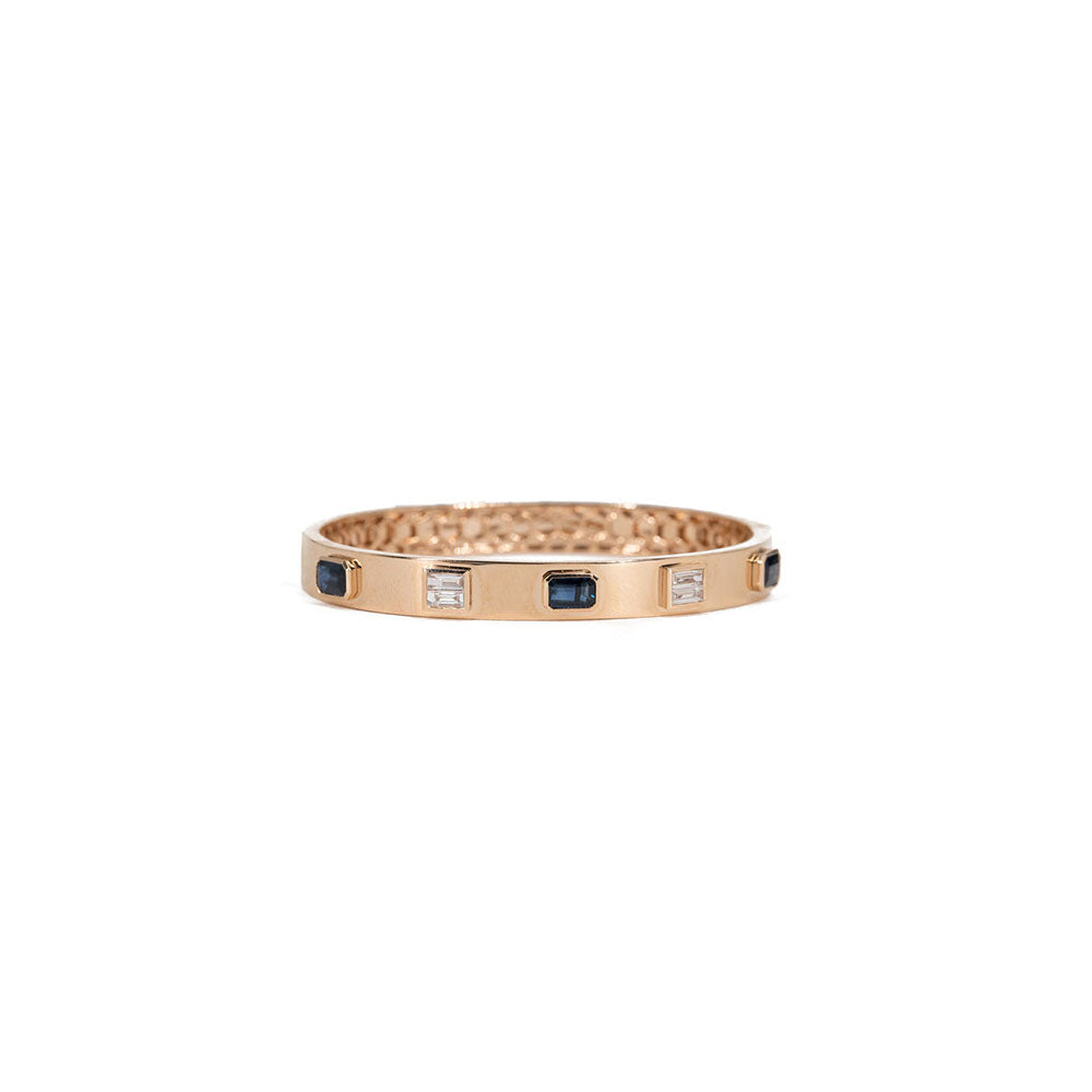 18KT Rose Gold Emerald Cut Sapphire and Diamond Cuff
