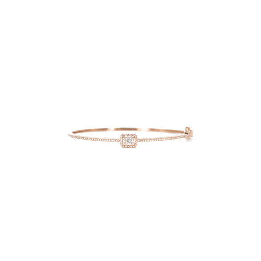 14KT Rose Gold Diamond Pave and Diamond Baguette Bangle