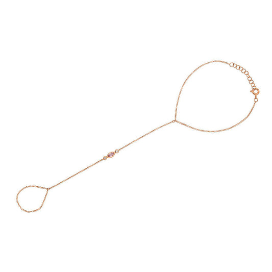 14K Rose Gold Pink Sapphire and Diamond Ring Hand Bracelet