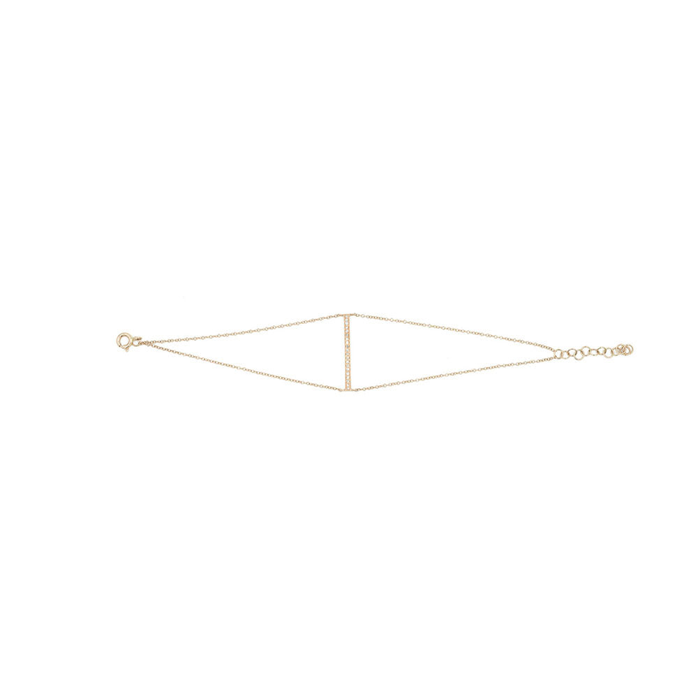 14KT Rose Gold Diamond Pave Bar Bracelet with Double Chain