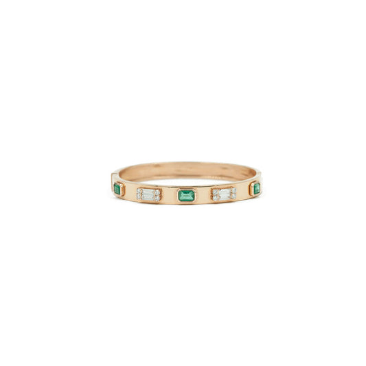 18KT Rose Gold Diamond Baguettes Diamond and Emerald Cut Bangle