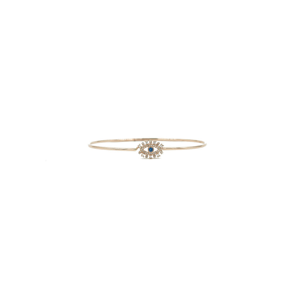 14KT Rose Gold Diamond Pave Diamond Baguette and Sapphire Evil Eye Bracelet