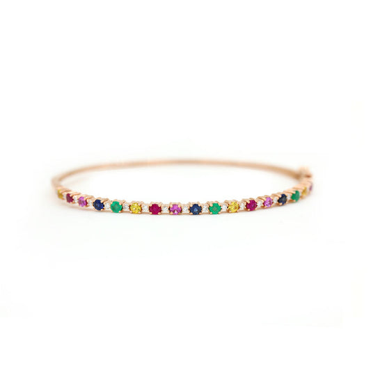 14k Rose Gold Multi Color Stone Rainbow Bangle Sapphires