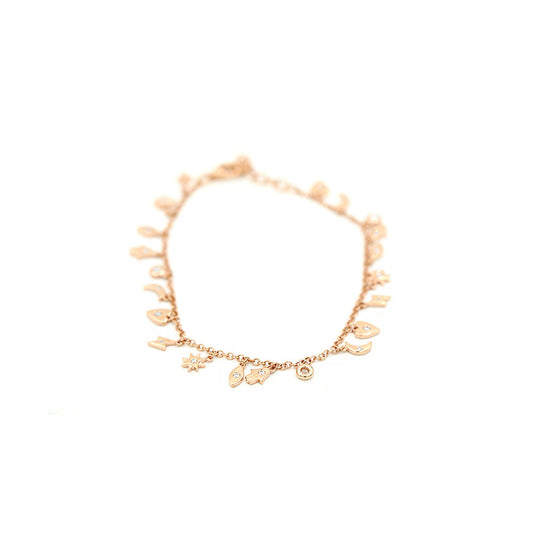 14k Rose Gold and Diamond Charm Bracelet