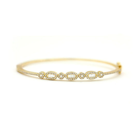 14k Yellow Gold Diamond Pave and Diamond Baguette Bangle