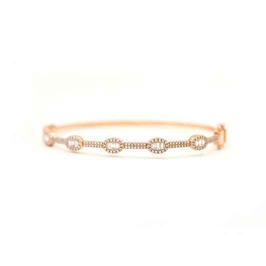 14k rose gold diamond pave and diamond baguette bangle