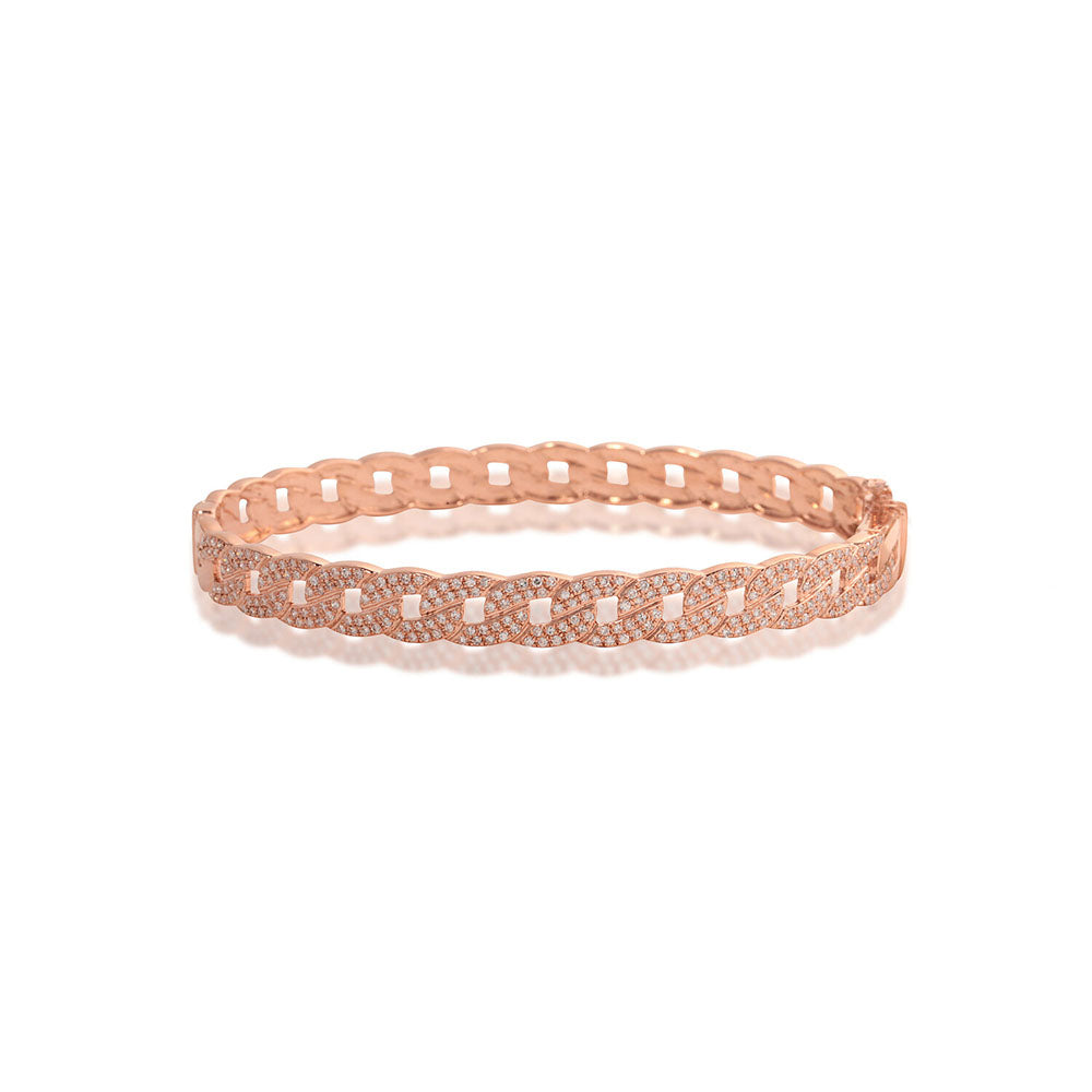 14k Rose Gold &amp; Diamond Pave Chain Link Bangle