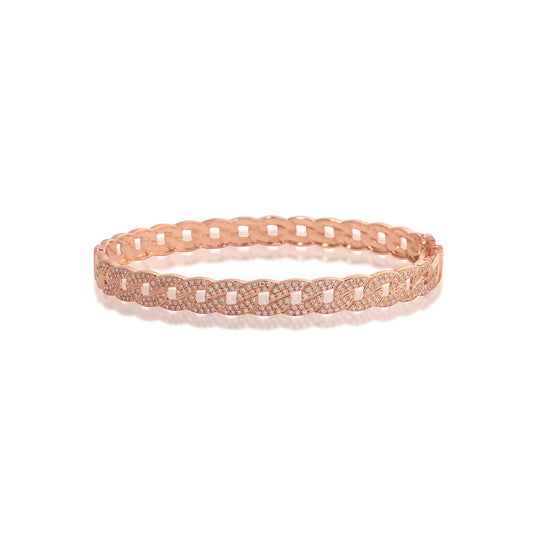 14k Rose Gold and Diamond Pave Chain Link Bangle