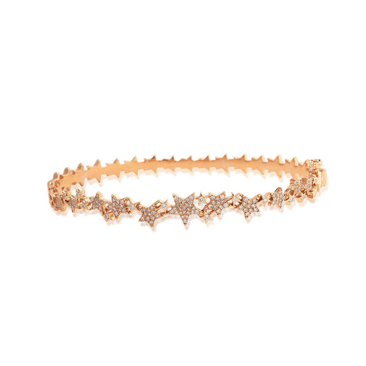 14K Rose Gold & Diamond Pave Multiple Star Bangle