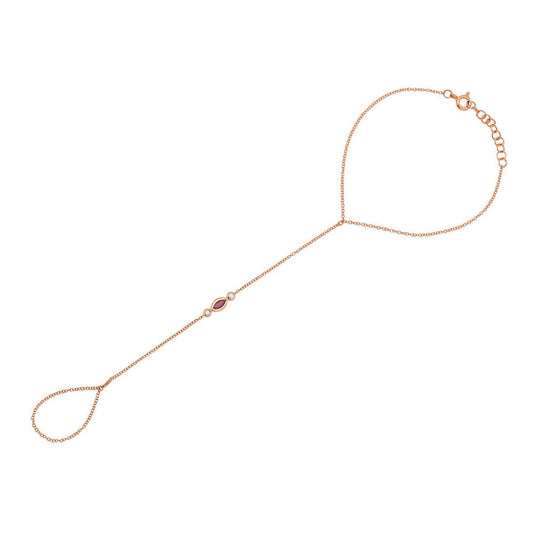 14K Rose Gold Ruby and Diamond Ring Hand Bracelet