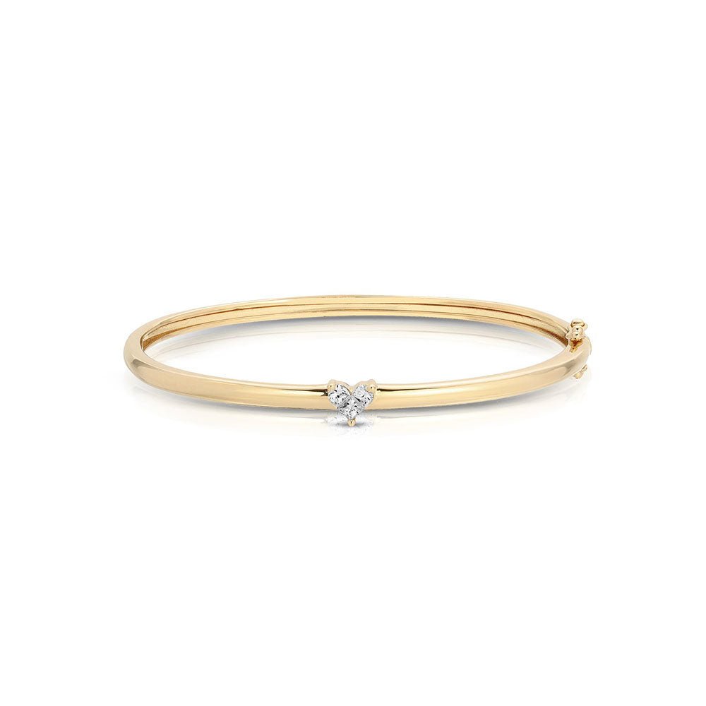 14K Yellow Gold Bangle with Three Diamond Heart