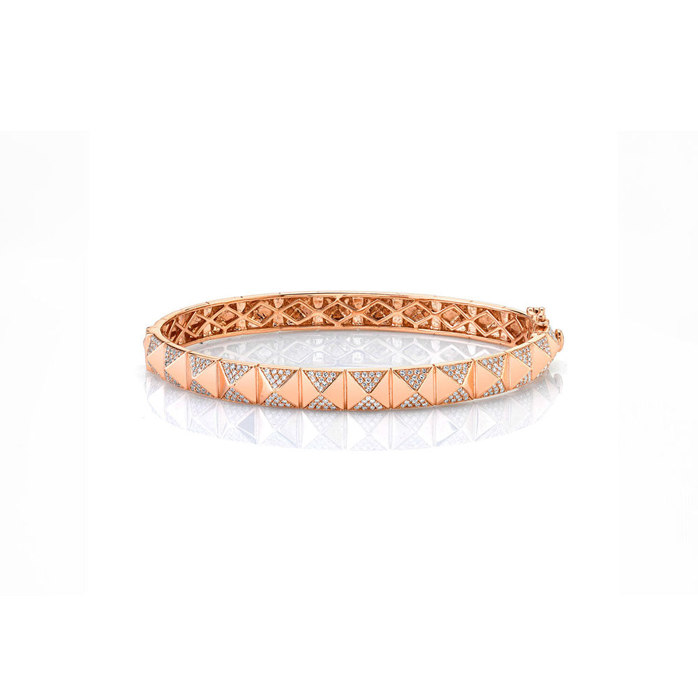 14k Rose Gold and Diamond Pave Pyramid Bangle