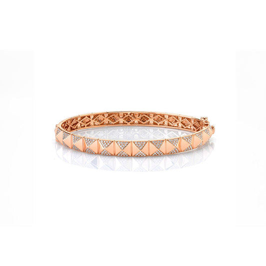 14k Rose Gold and Diamond Pave Pyramid Bangle