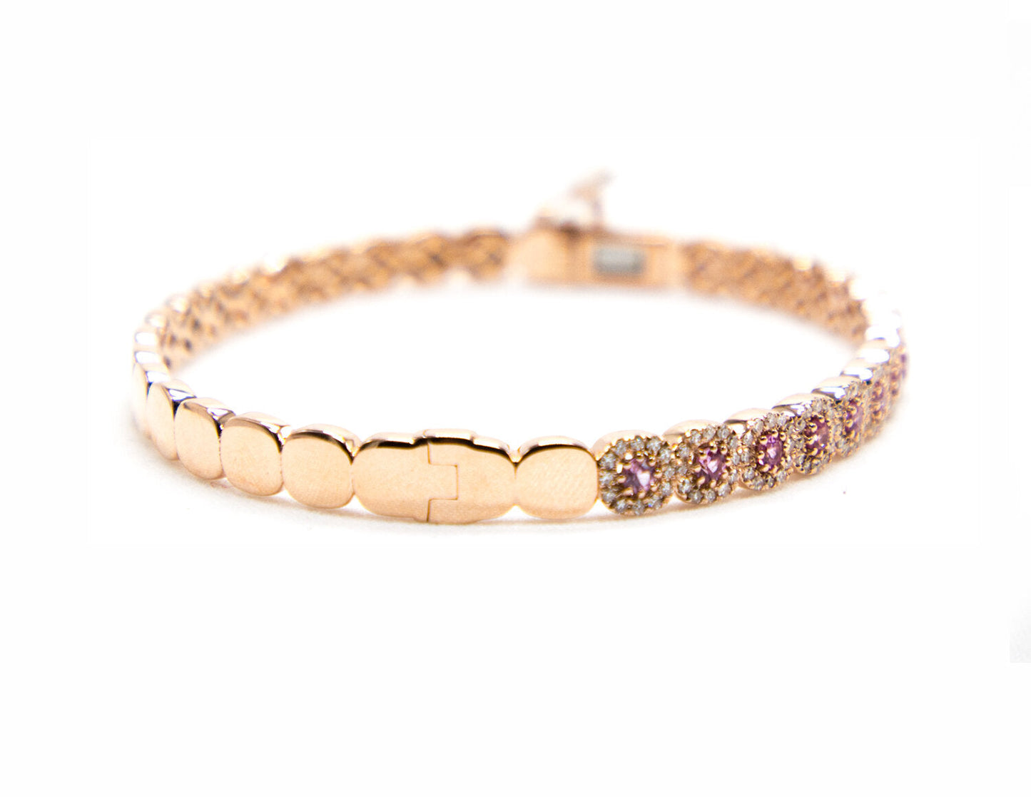 14k Rose Gold, Pink Sapphire and Diamond Bracelet